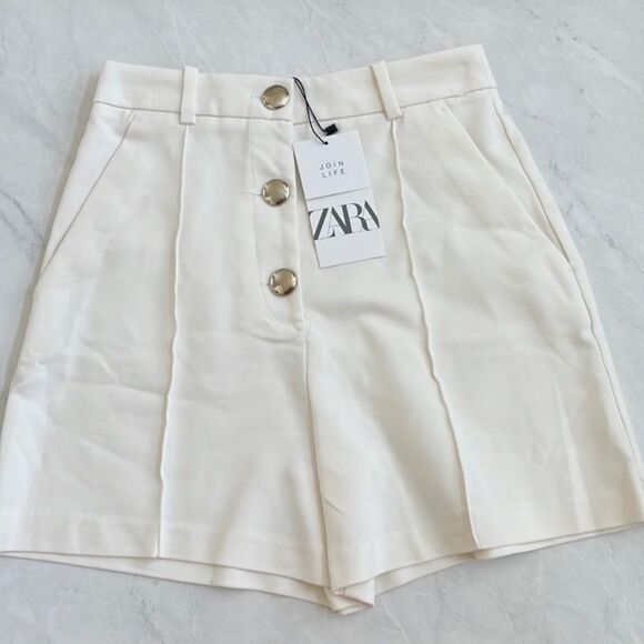 NWT Zara Women's High Waist Cream Shorts - Picture 1 of 6